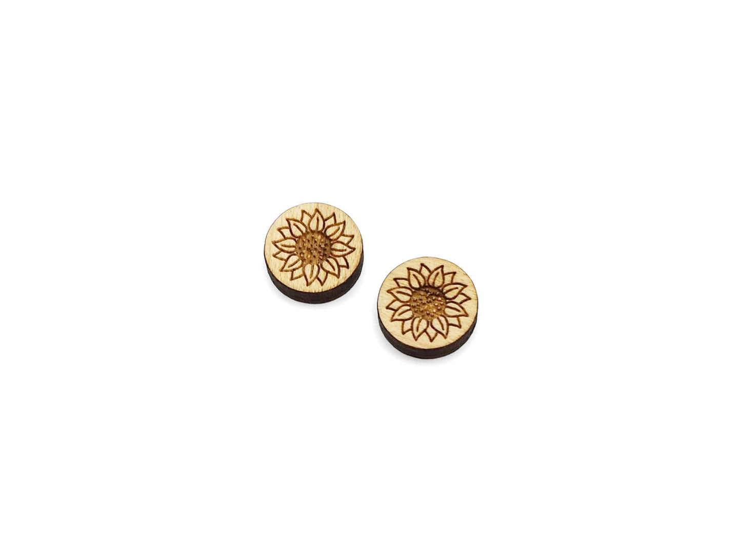 Sunflower Engraved Mini Circle Shaped Wood Jewelry Blanks