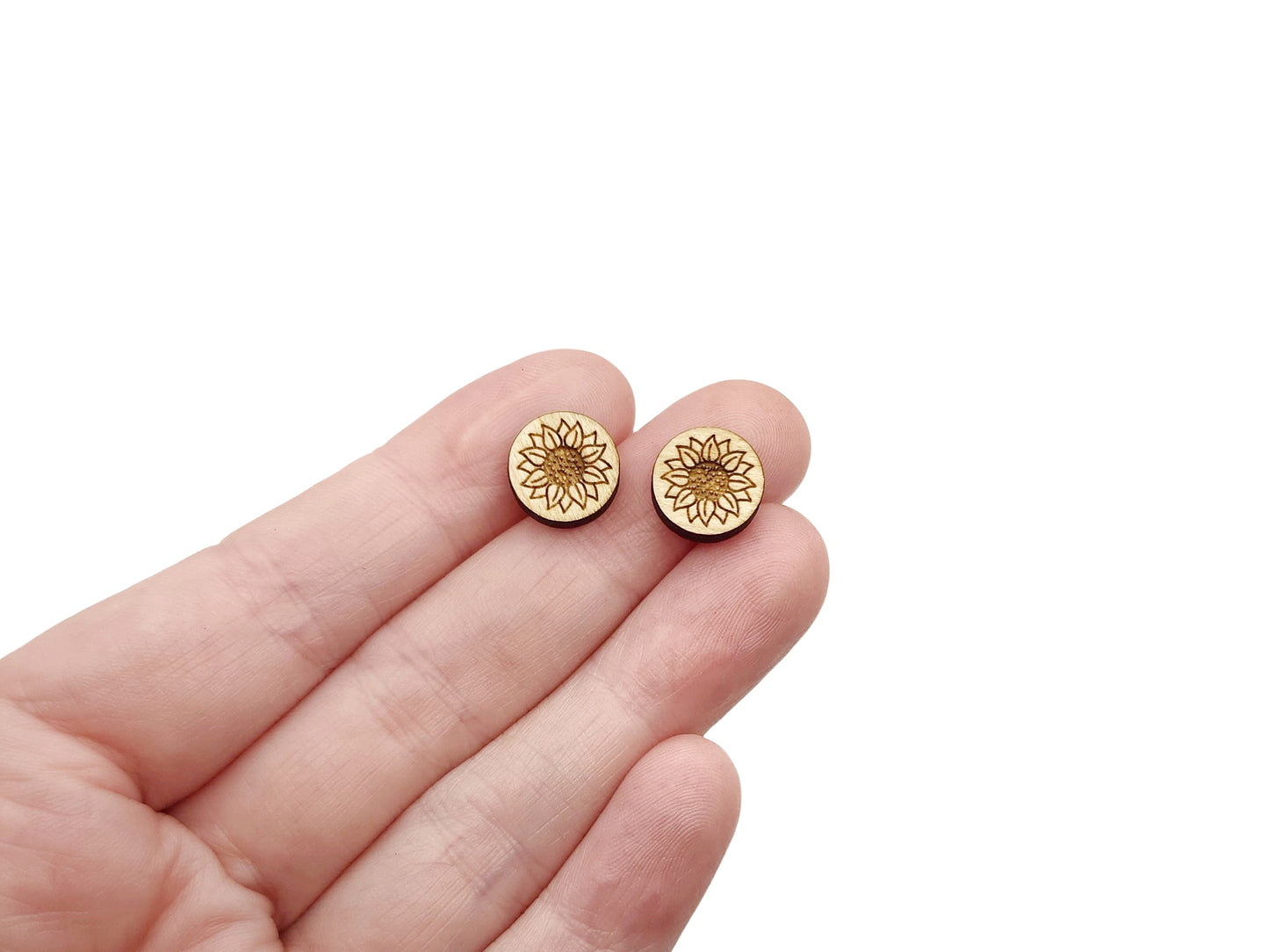 Sunflower Engraved Mini Circle Shaped Wood Jewelry Blanks
