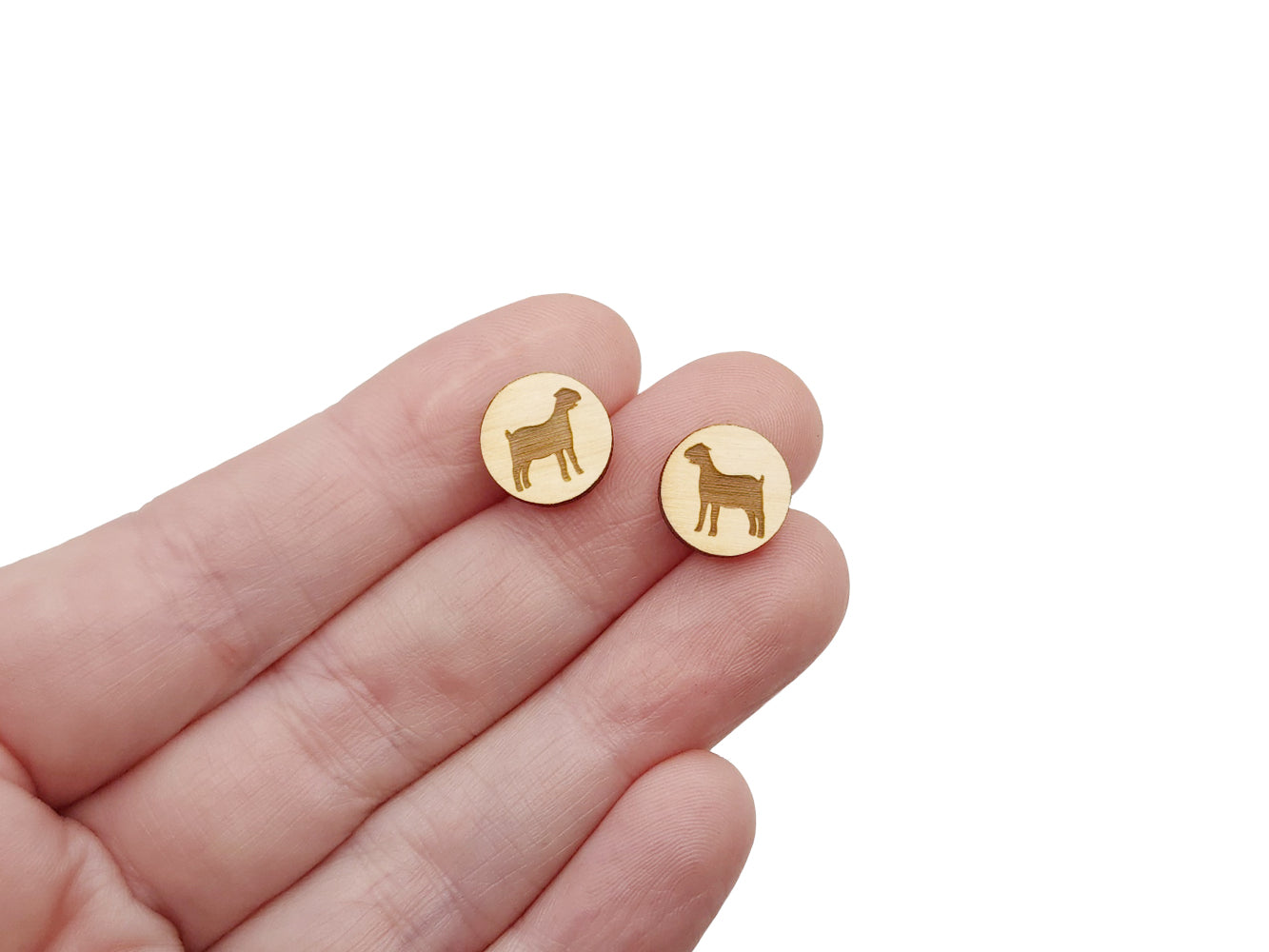 Nubian Goat Silhouette Round Wood Cutout Cabochon Earring Blanks