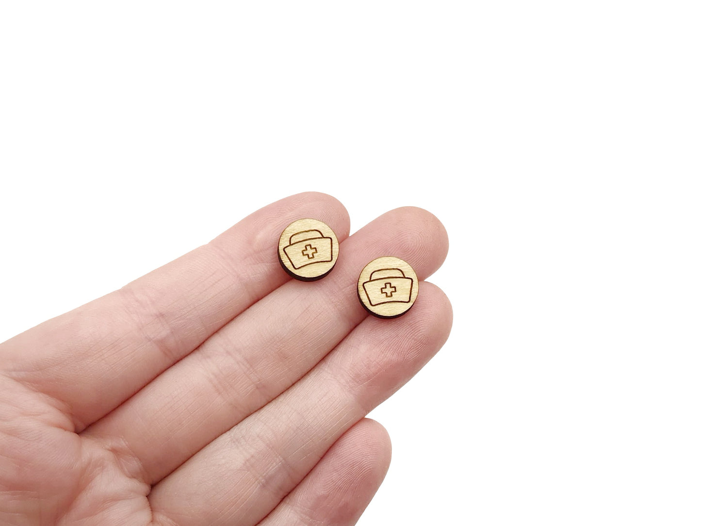 Nurse Hat Round Wood Cabochon Stud Earring Blanks
