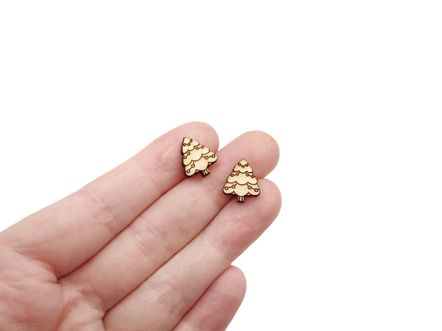 Decorated Christmas Tree Wood Cabochon Stud Earring Blanks