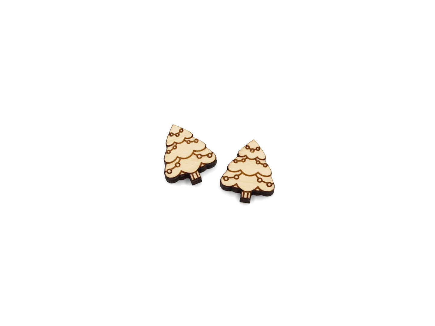 Decorated Christmas Tree Wood Cabochon Stud Earring Blanks