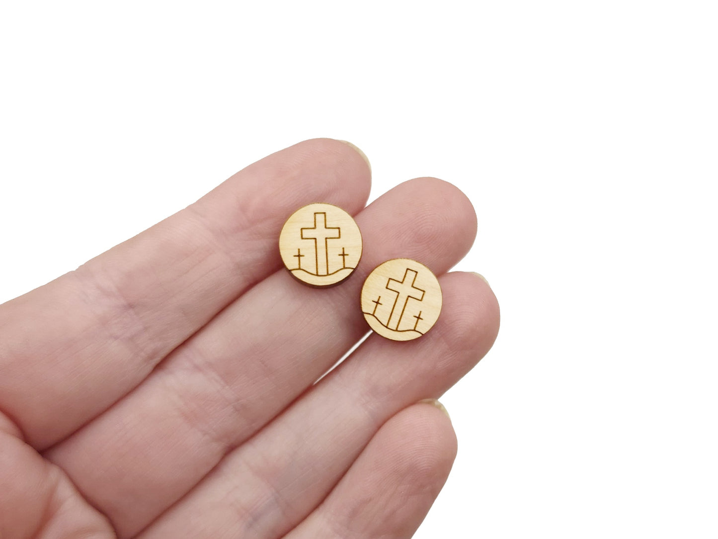 Easter Crosses Round Wood Cabochon Stud Earring Blanks