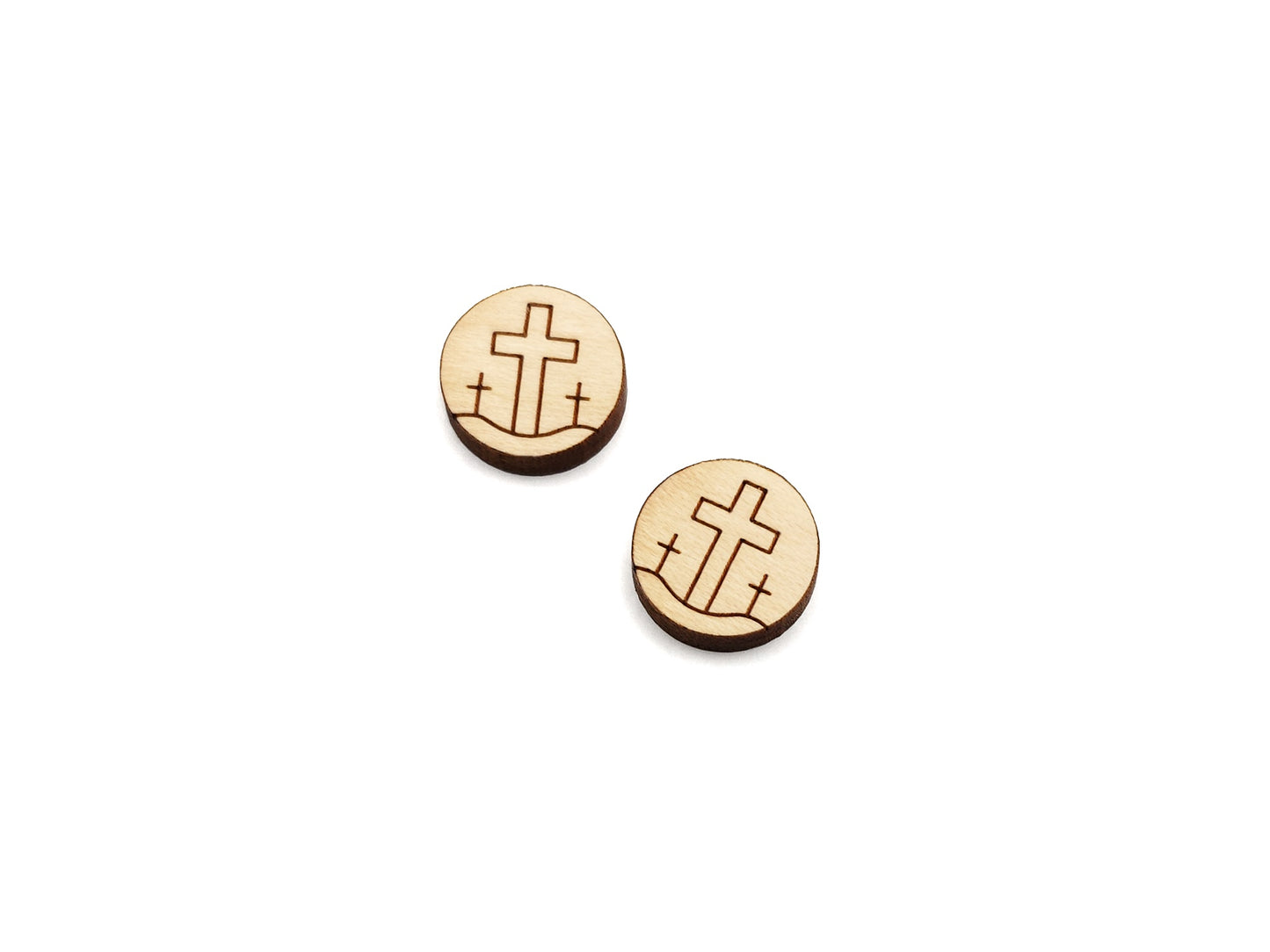 Easter Crosses Round Wood Cabochon Stud Earring Blanks