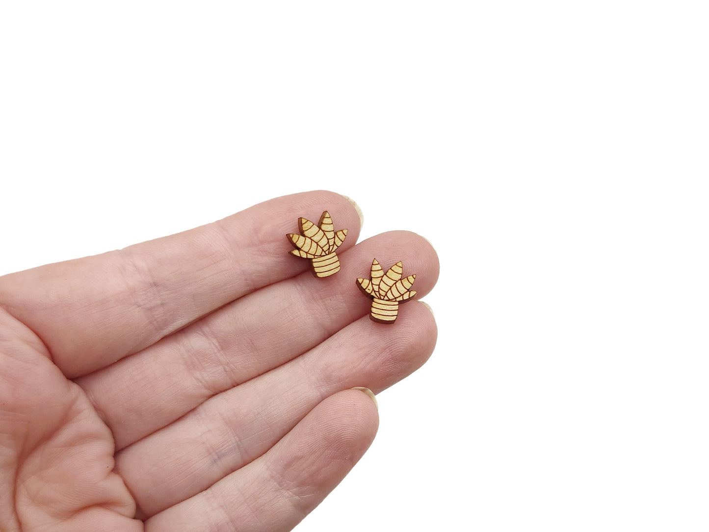 Aloe Plant Wood Cabochon Stud Earring Blanks