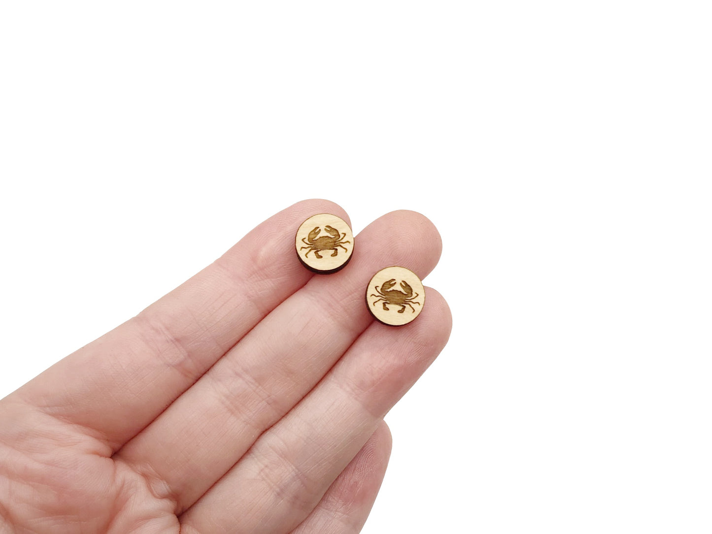 Crab Round Wood Cabochon Stud Earring Blanks
