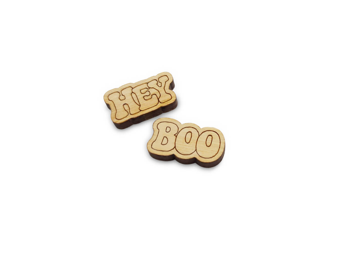 Hey Boo Engraved Wood Cabochon Stud Earring Blanks