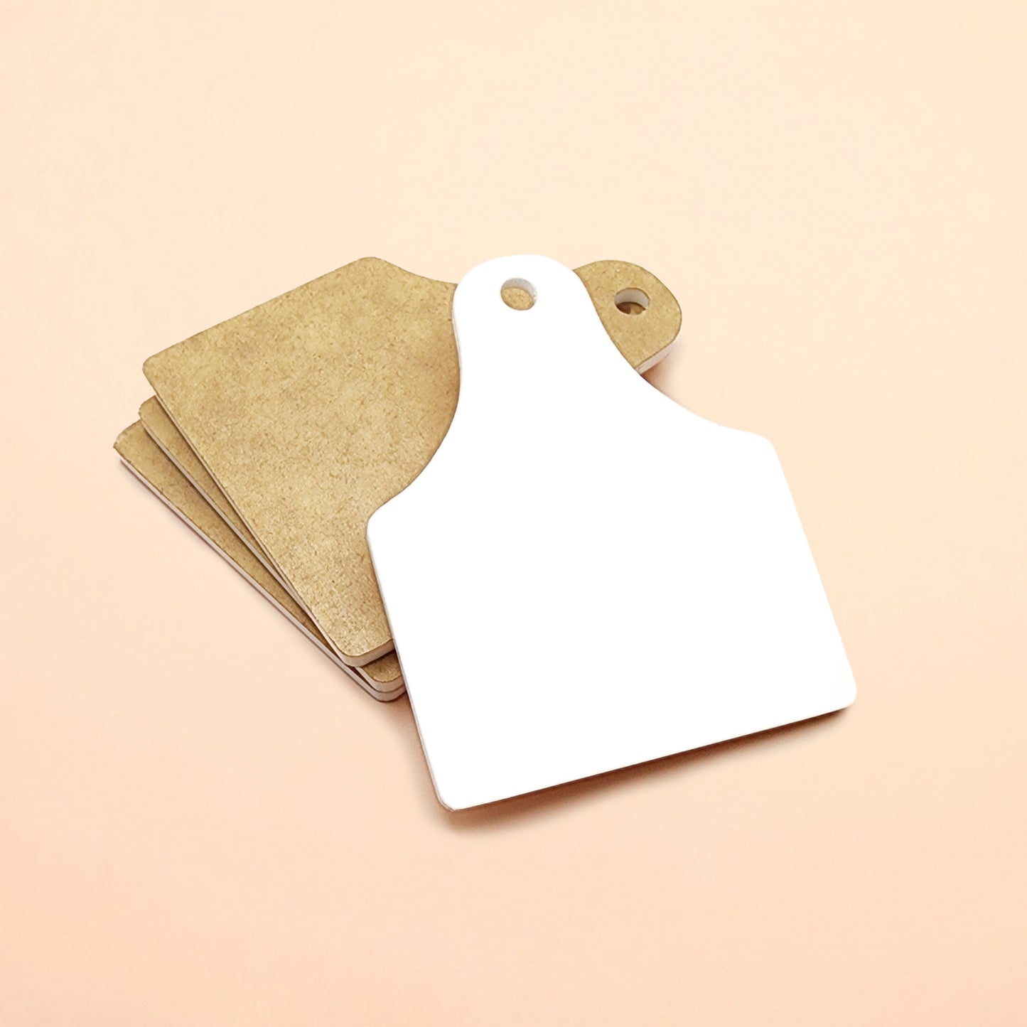 White Acrylic Double Sided Sublimation Blanks for Keychains in Cow Tag Shape
