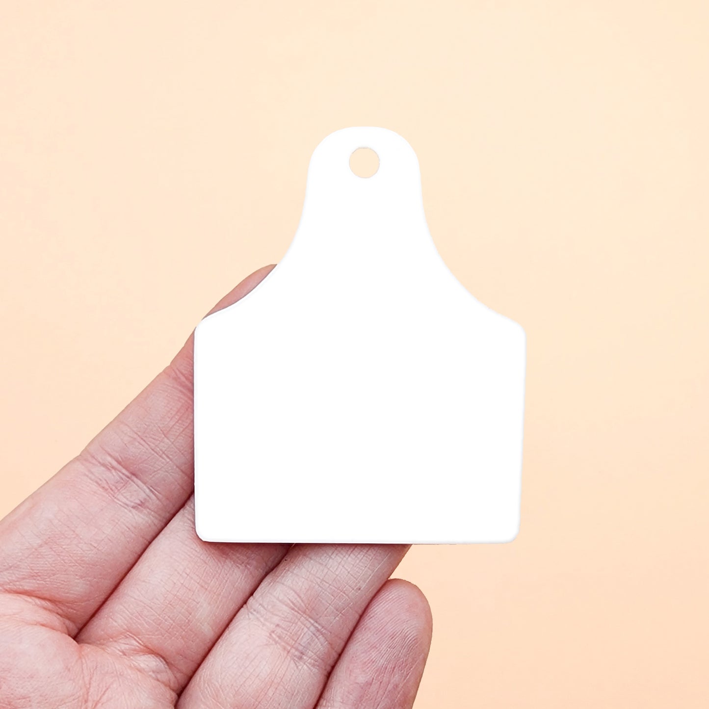 White Acrylic Double Sided Sublimation Blanks for Keychains in Cow Tag Shape