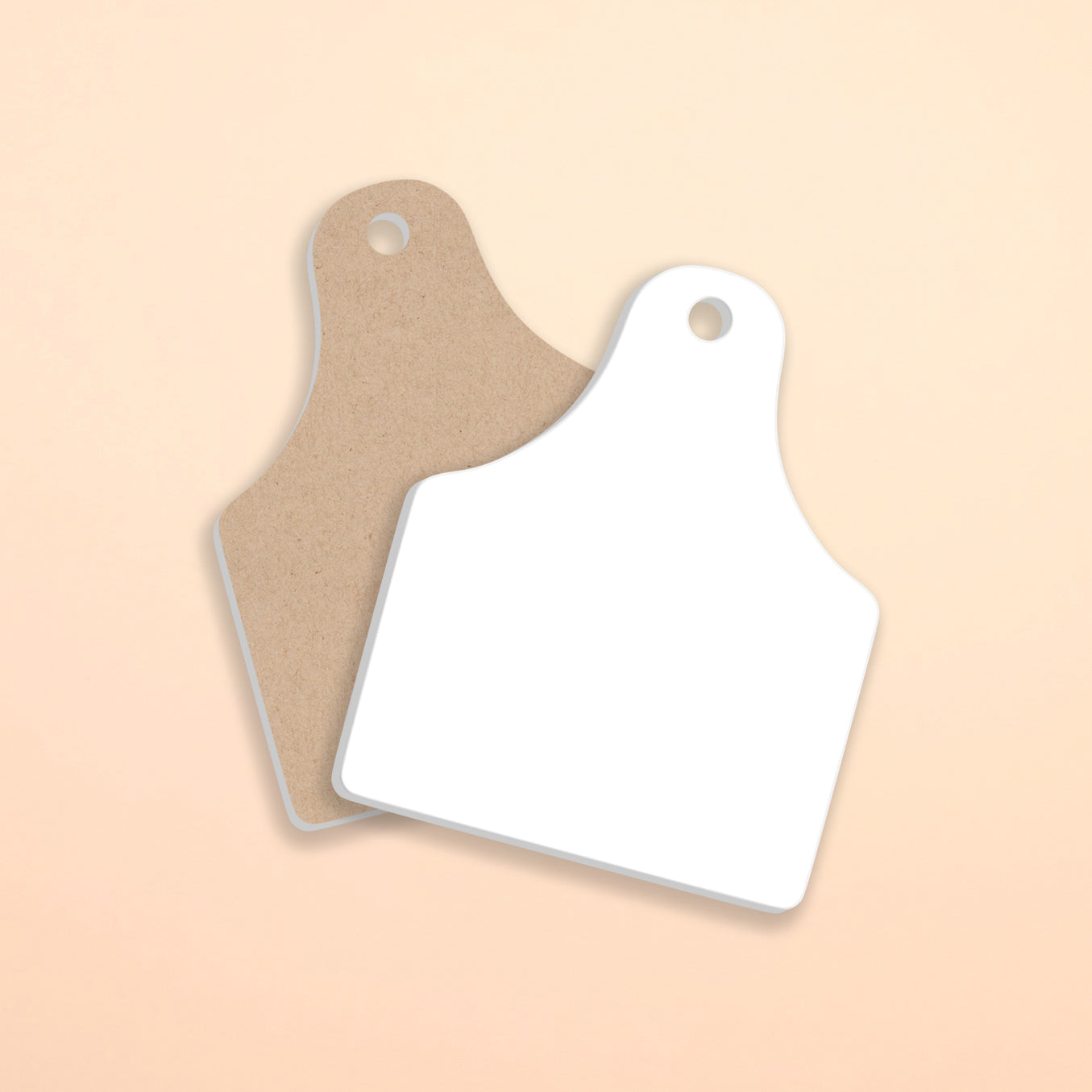 Gems & Timber White Acrylic Double Sided Sublimation Blanks for Keychains in Cow Tag Shape