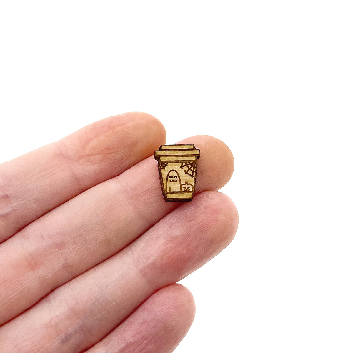 Halloween Scene Latte Engraved Wood Cutout Cabochon Stud Earring Blanks