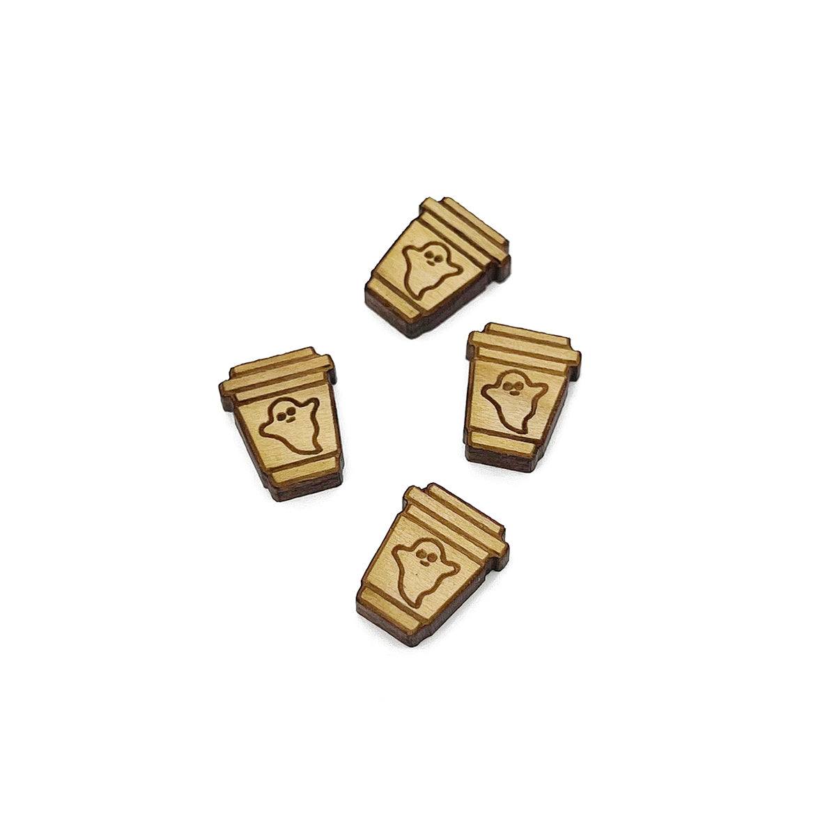 Spooky Ghost Latte Engraved Wood Cutout Cabochon Stud Earring Blanks