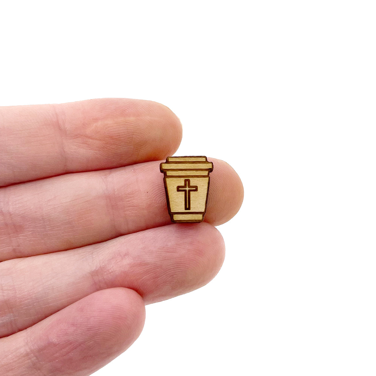 Cross Latte Engraved Wood Cutout Cabochon Stud Earring Blanks