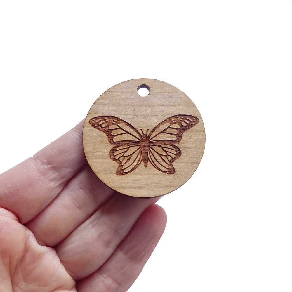 Monarch Butterfly Round Wood Keychain Charm Blanks