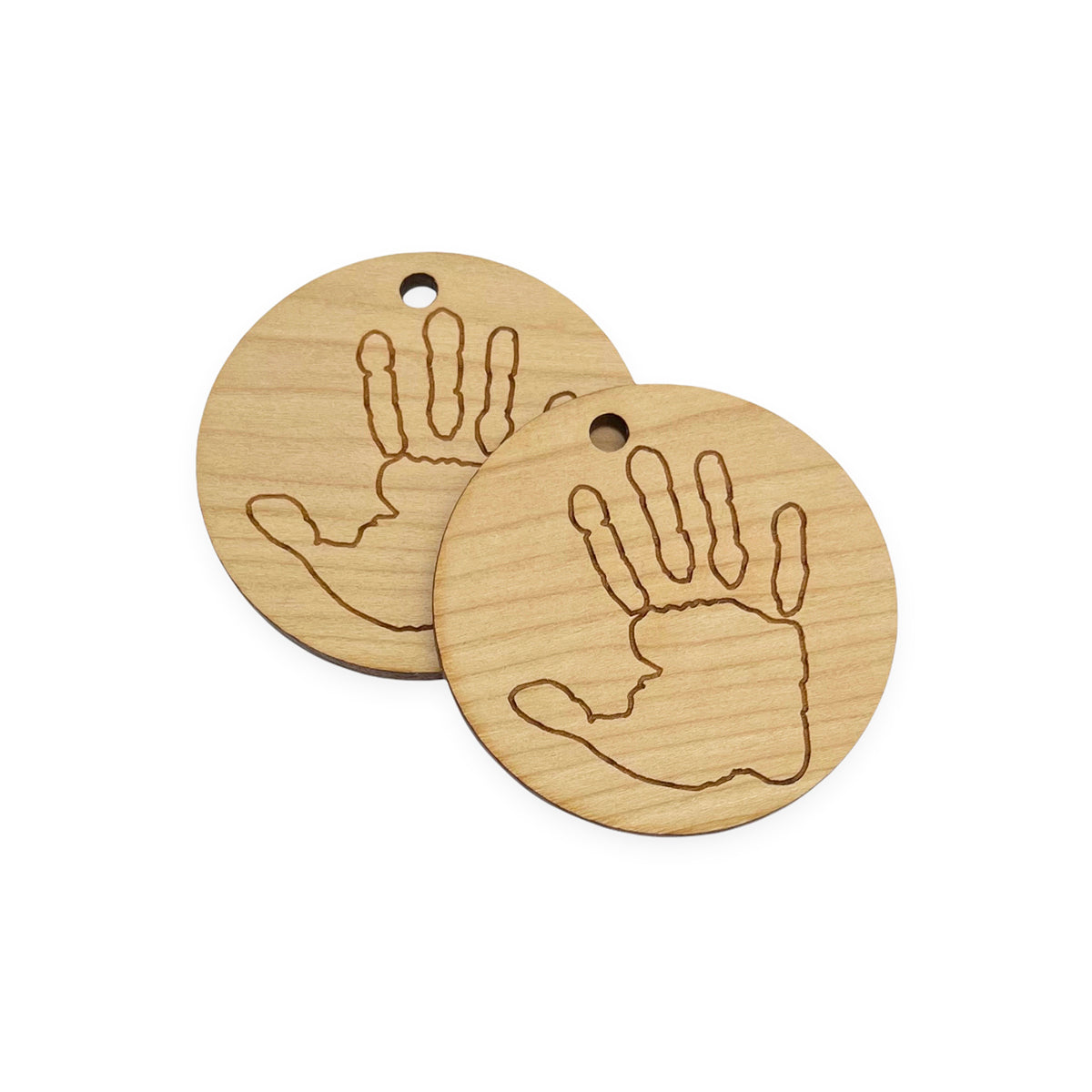 Hand Print Engraved Circle Shaped Wood Keychain Charm Blanks