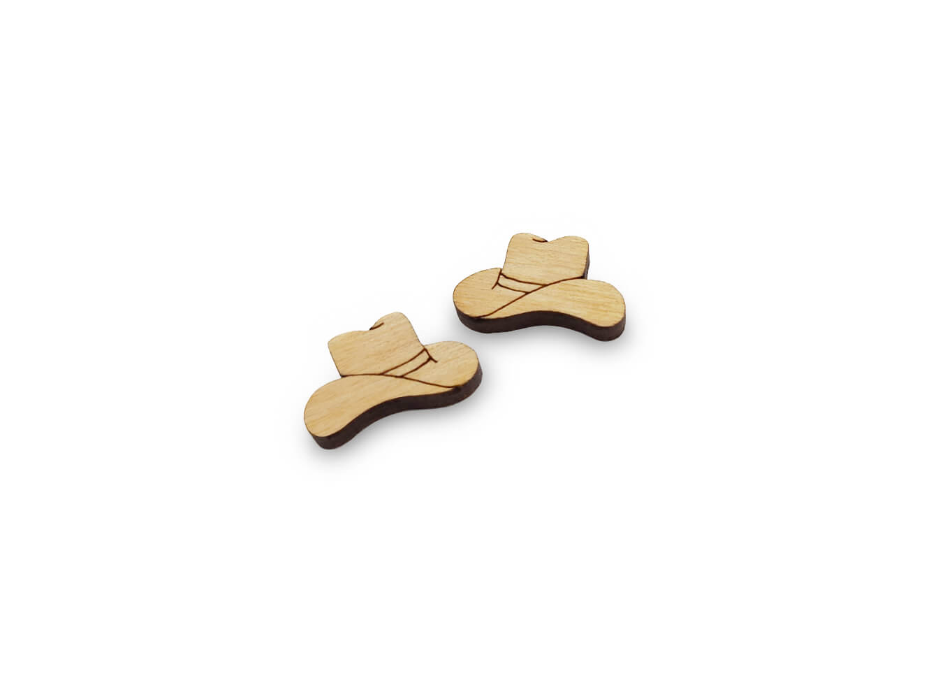 These cowboy hat laser-cut and engraved flat-back wood cabochon blanks are the perfect size to create stud earrings. You can paint them with creative color choices or keep the natural wood look with stains.
