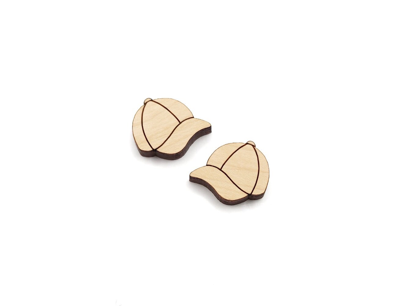 These baseball cap engraved flat-back wood cabochon blanks are the perfect size to create stud earrings. You can paint them with your favorite team colors or keep the natural wood look with stains.