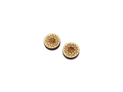 Sunflower Engraved Mini Circle Shaped Wood Jewelry Blanks