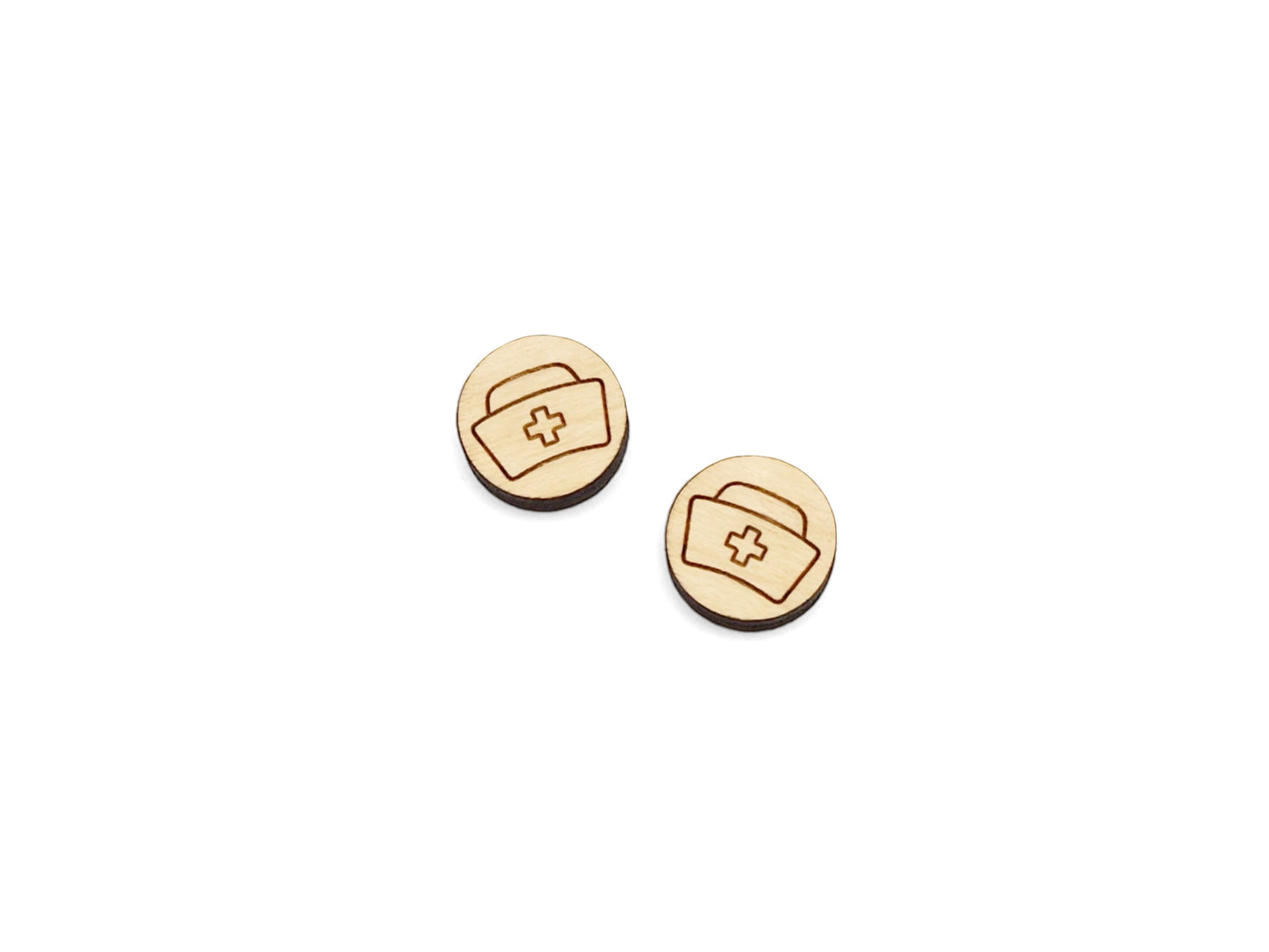 Nurse Hat Round Wood Cabochon Stud Earring Blanks