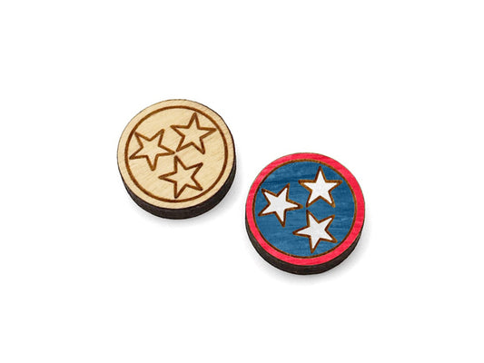Tennessee Tristar Round Wood Cabochon Stud Earring Blanks