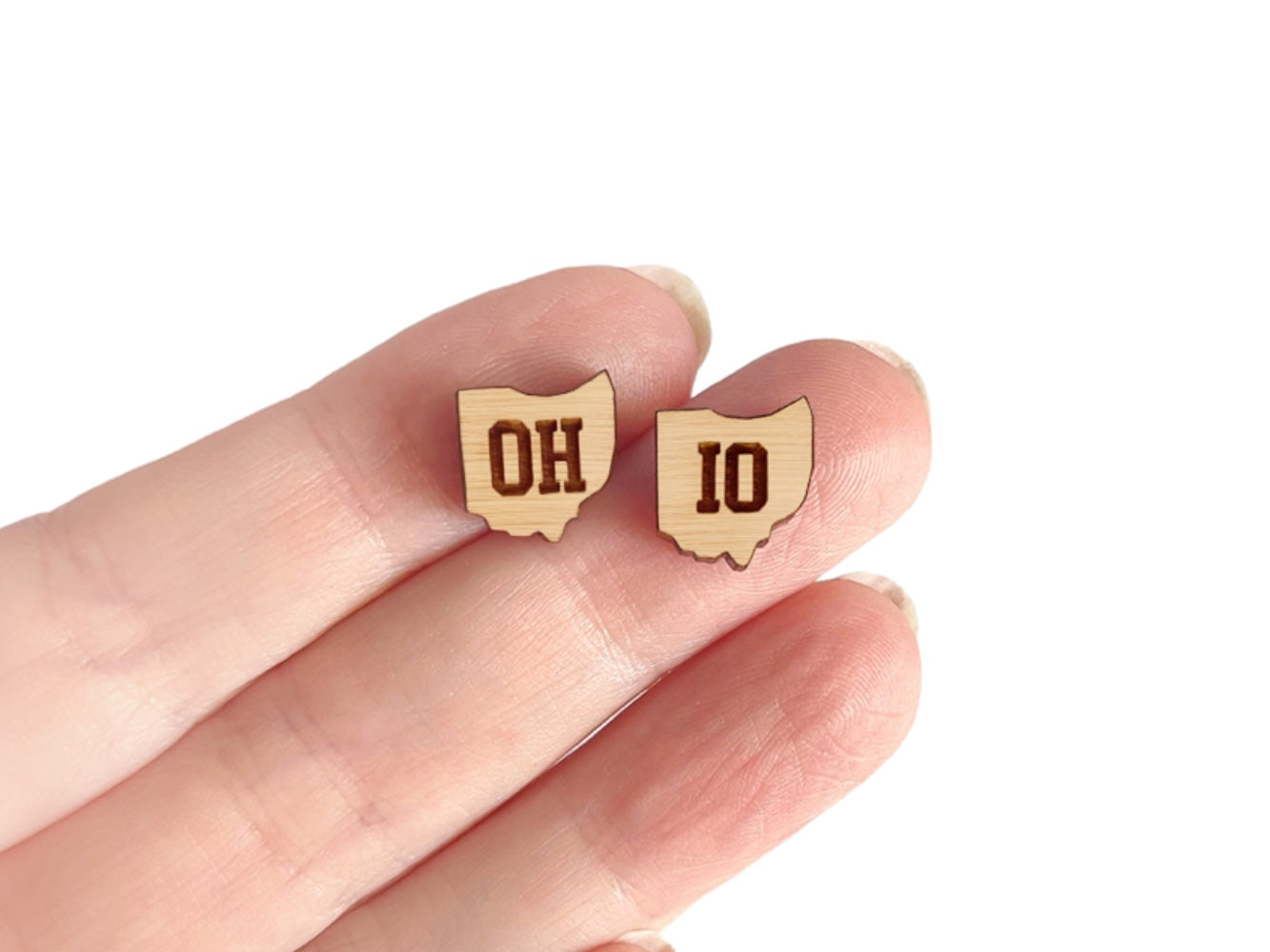Ohio Shaped OH & IO Wood Cabochon Stud Earring Blanks