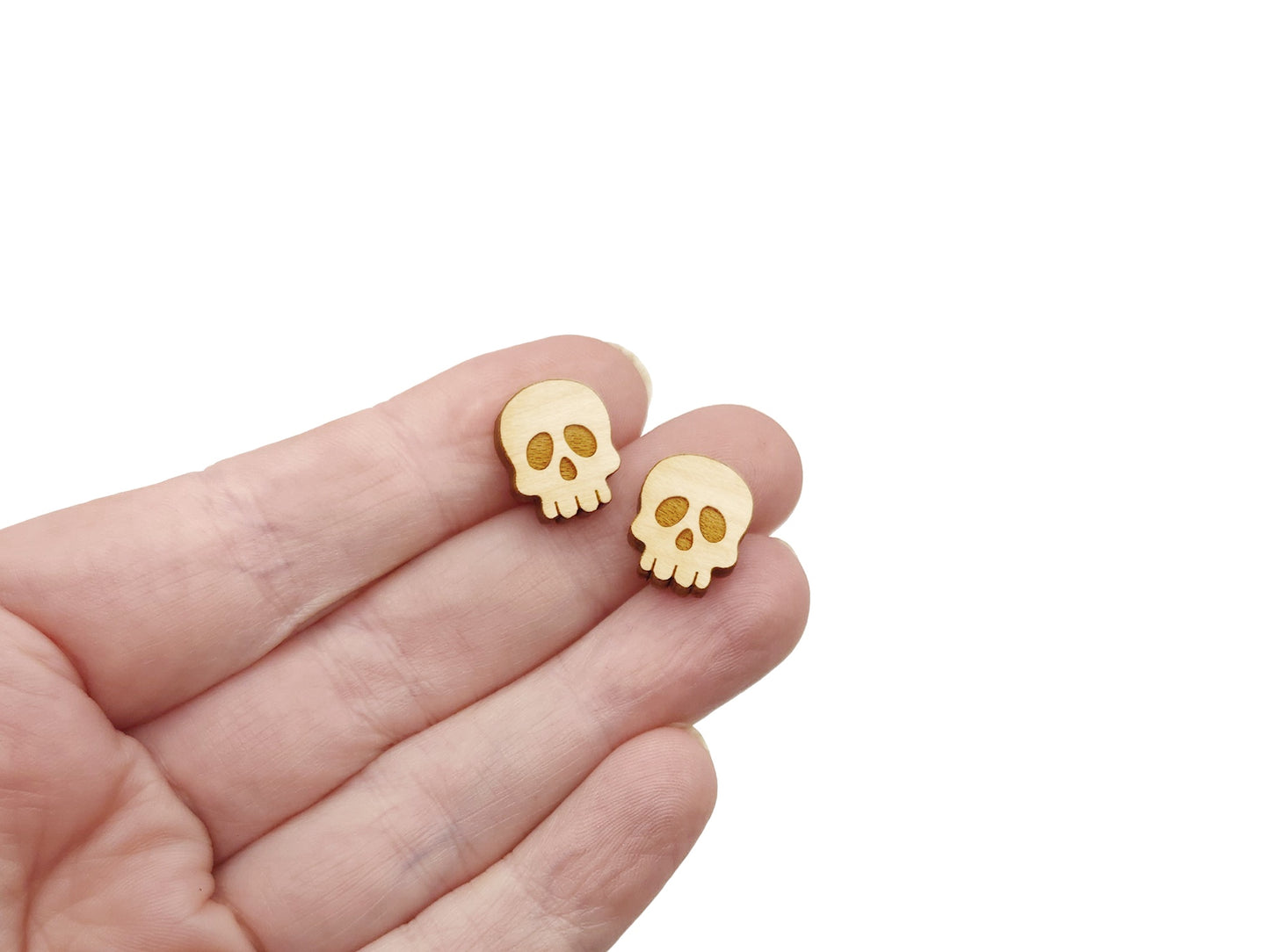 Spooky Skull Wood Cabochon Stud Earring Blanks
