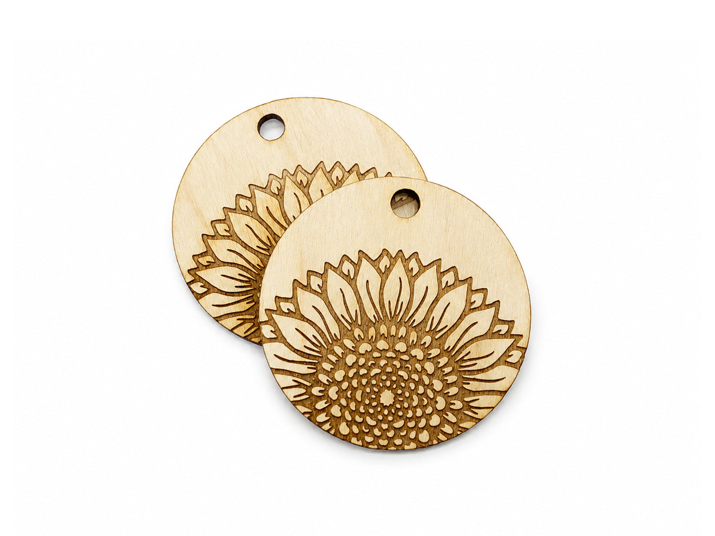 Sunflower Engraved Round Wood Keychain Charm Blanks