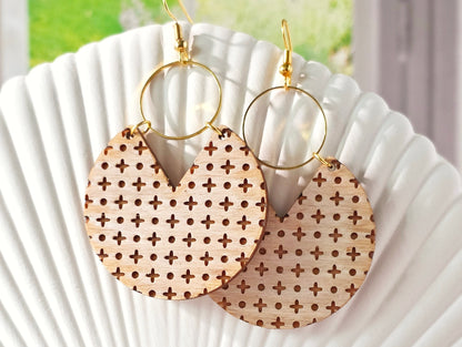Crosses & Dots Round Chevron Wood Earring Blanks