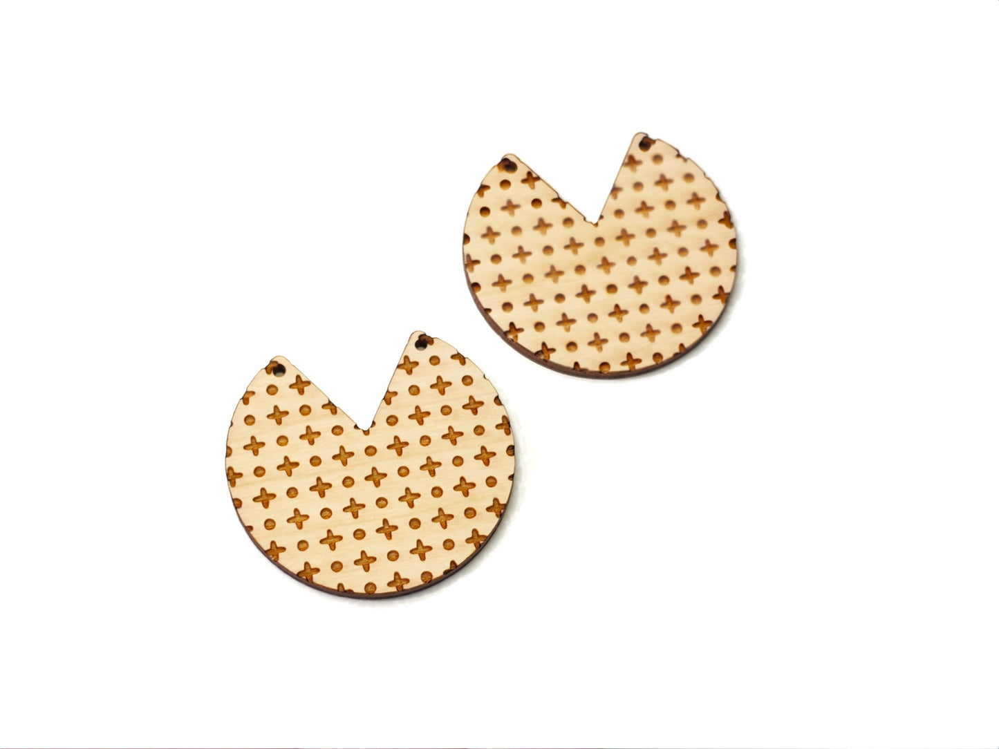 Crosses & Dots Round Chevron Wood Earring Blanks
