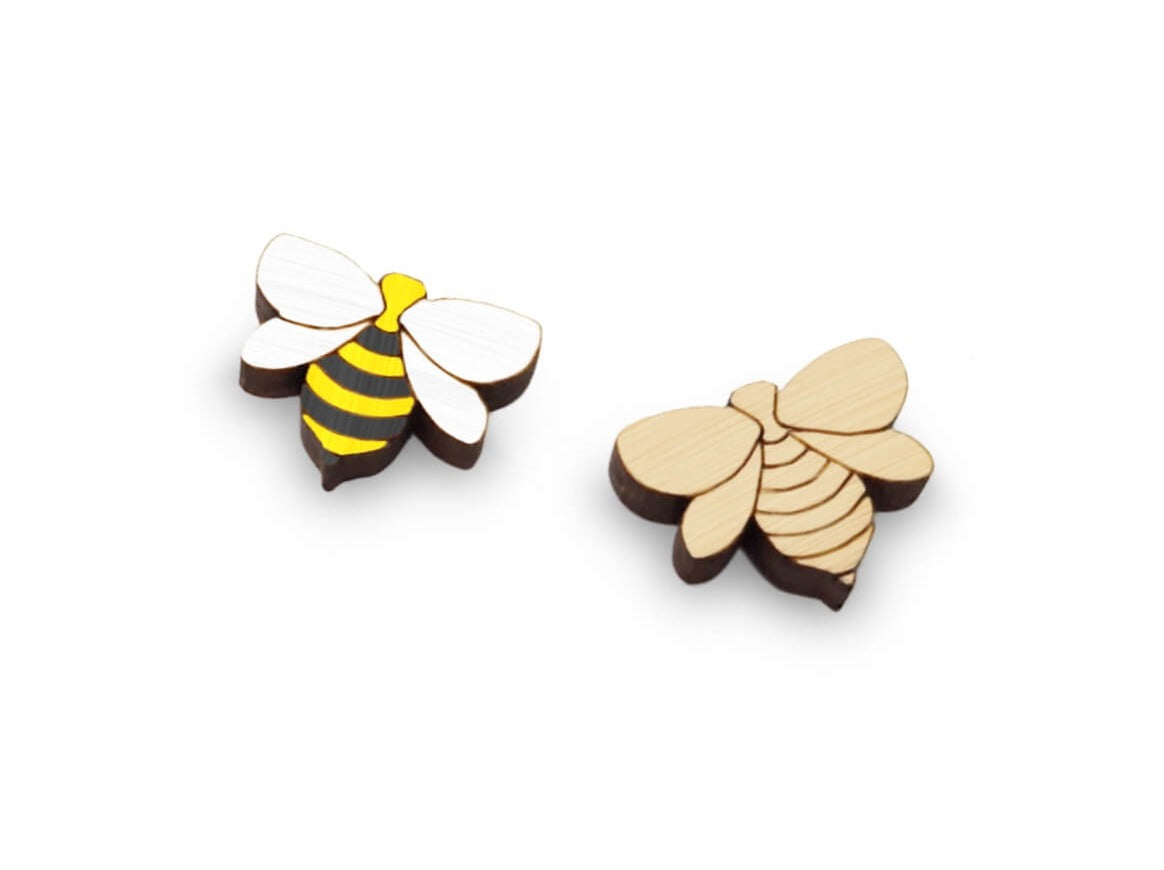 Honey Bee Engraved Wood Stud Earring Cabochon Blanks