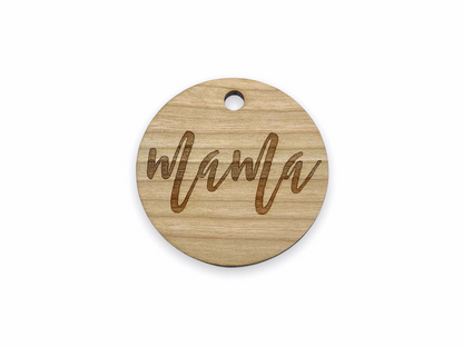 a wooden ornament with the word waffle on it