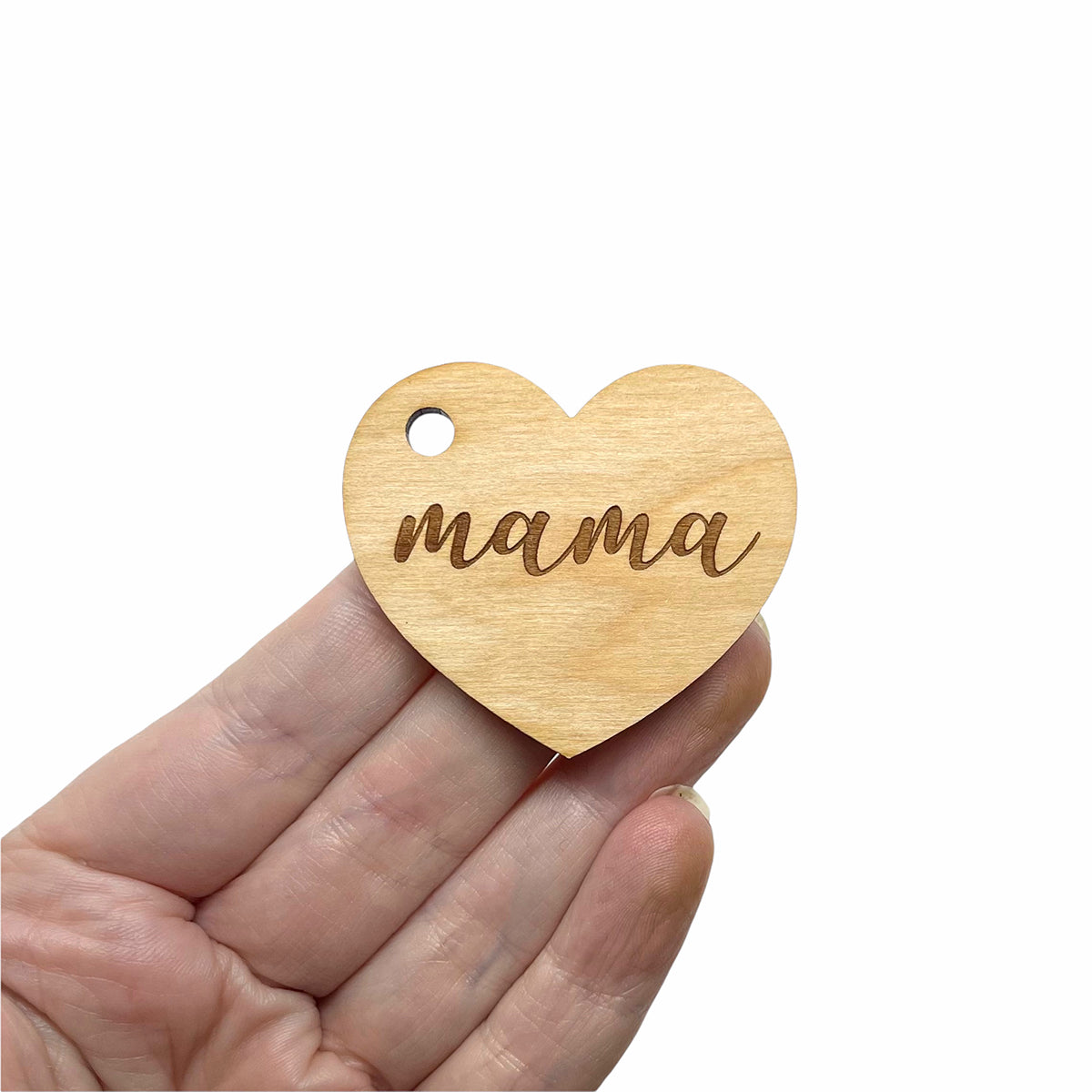 Mama Engraved Heart Shaped Wood Keychain Charm Blanks