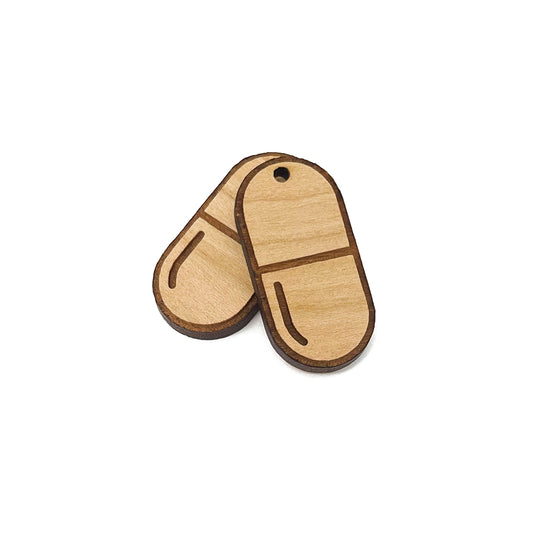 Pill Engraved Wood Jewelry Charm Blanks
