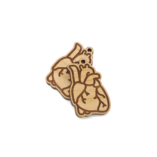 Anatomical Heart Engraved Wood Jewelry Charm Blanks